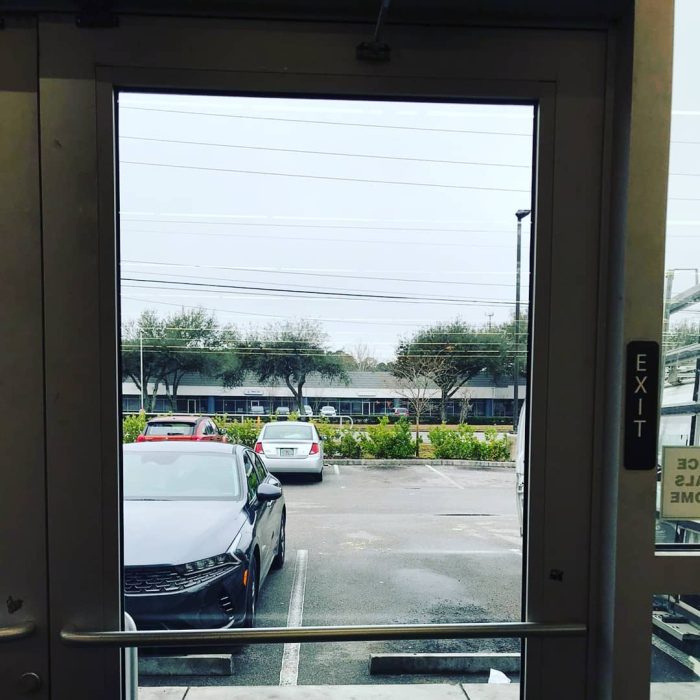 Store broken glass door After