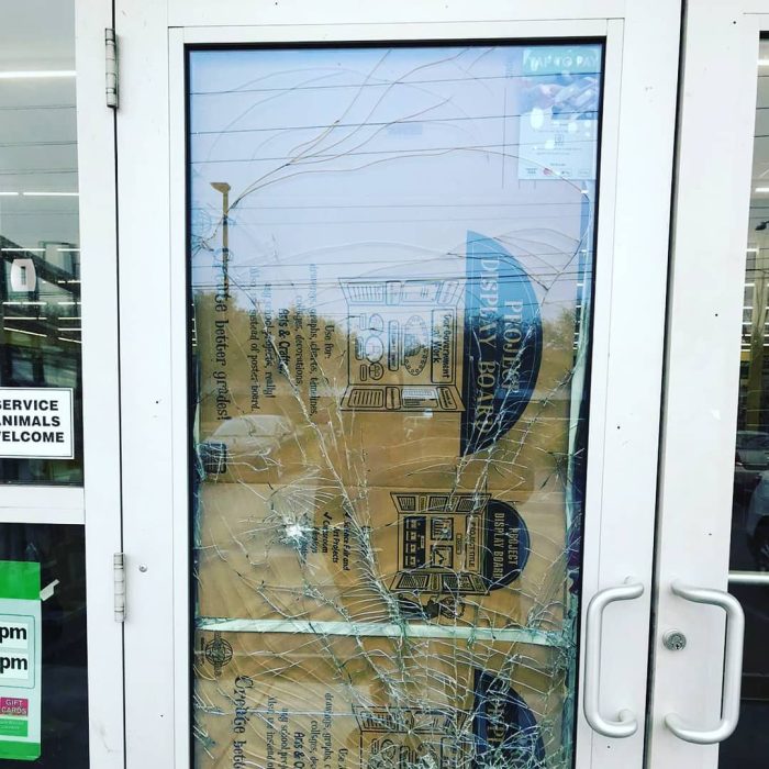 Store broken glass door before